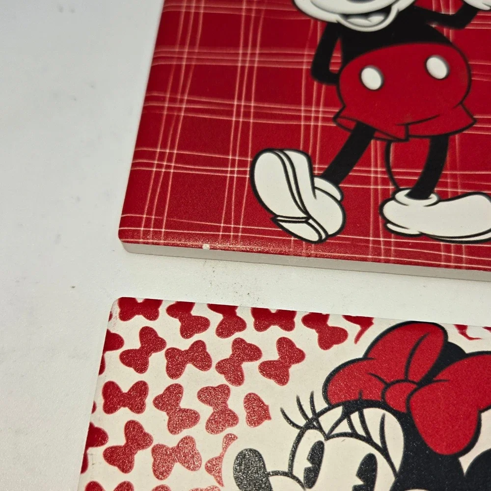 Disney Mickey Minnie Mouse‎ Ceramic Coaster Set of 4 Red Cork Backing